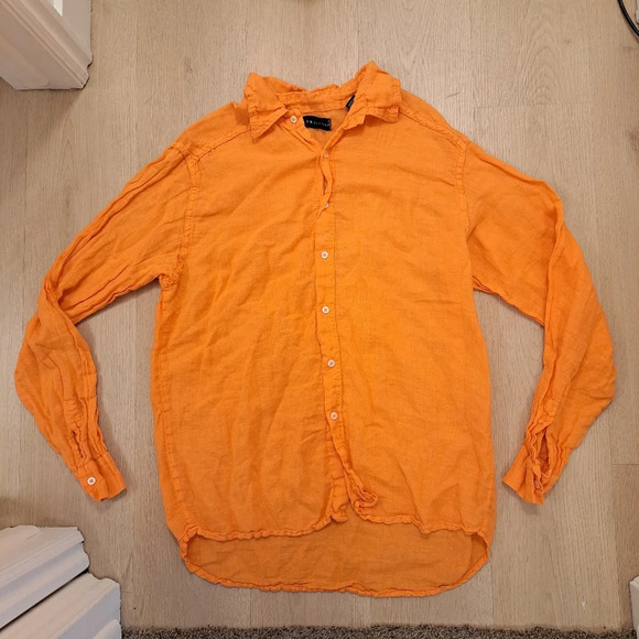 JOIN Clothes Orange Linen Blend Lightweight Long Sleeve Button Down Shirt Sz 2XL - Picture 7 of 8
